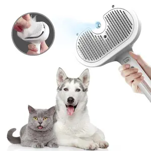 Pet Steamy Brush 3-in-1 Pro Stainless Steel Pins Steam Spray Anti-Static One-Click Cleaning for Shedding Grooming and Massage USB Rechargeable 140° Curved Pins