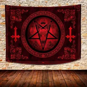 Perfect Gift Family Halloween Dark Night Ritual Tapestry Satanic Goat Head Witch Secret Chamber Altar Bar Room Decoration Banner