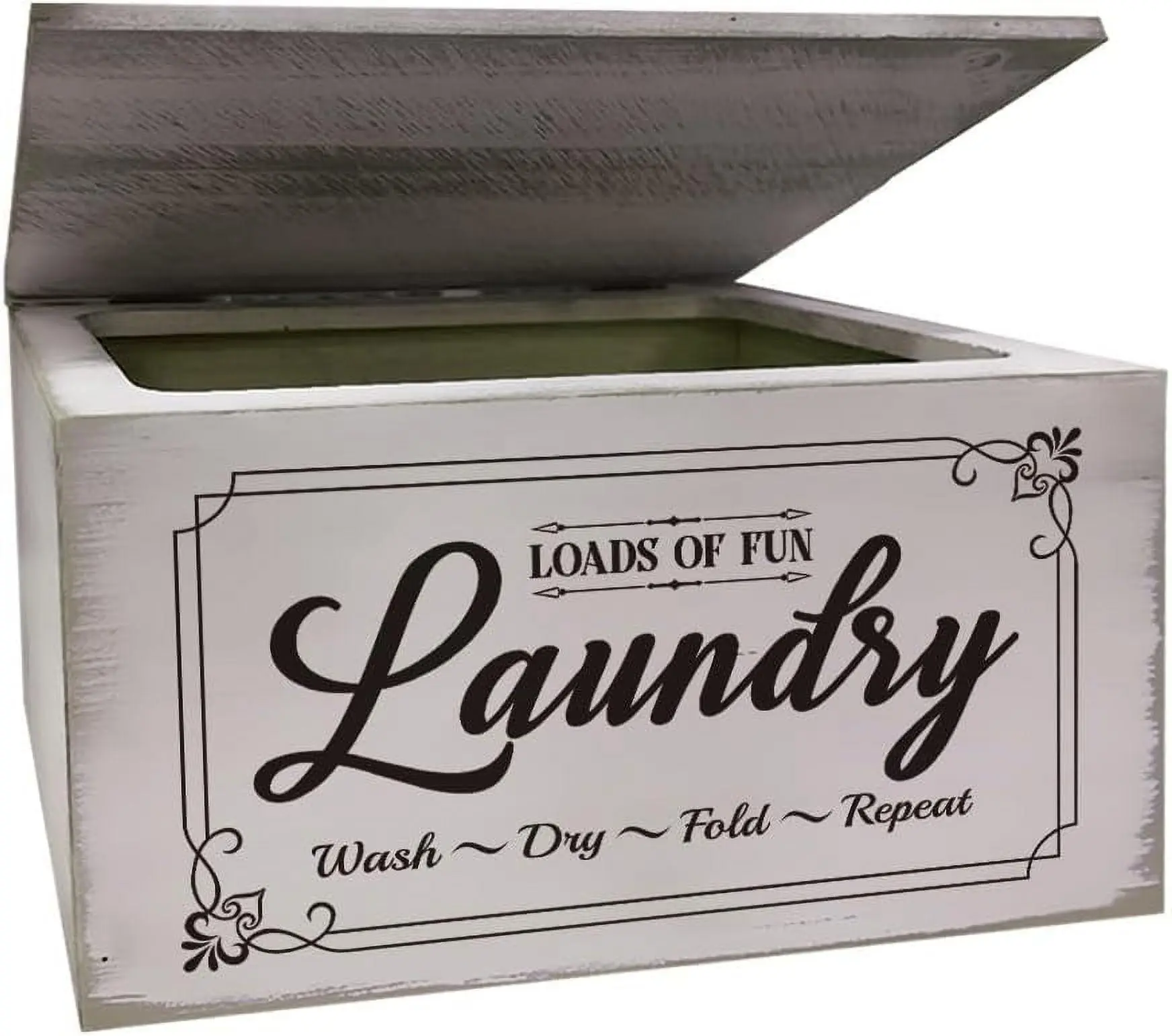 Dryer Sheets Holder with Lid Rustic Dryer Sheet Dispenser Laundry Lettering Container Laundry Fabric Softener Dispenser Box for Room Organization Storage Gray Black
