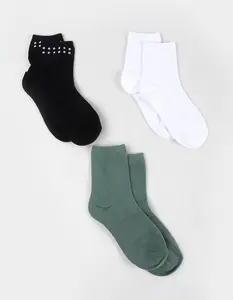 FULL TILT 3 Pack Womens Studded Ankle Socks, Black Combo