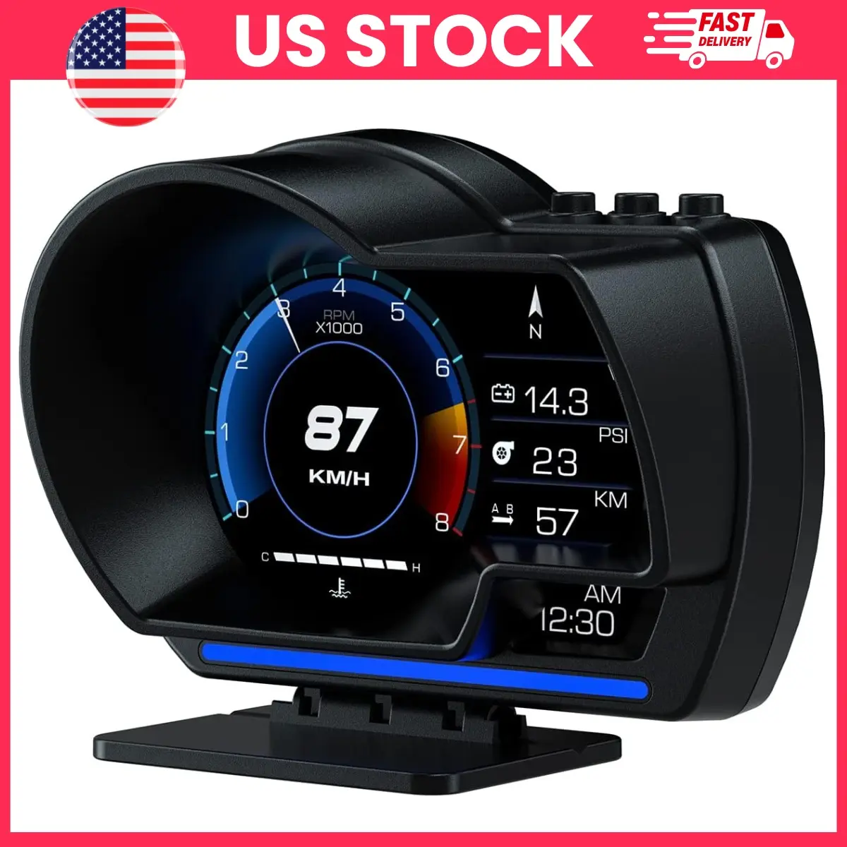 Car HUD Head Up Display OBD2 GPS Speedometer Gauge P6 Digital Speed RPM Water Temperature Display Overspeed Alarm Dashboard Heads Up Display for Car SUV Truck Windshield Projection Auto Electronics Driving Safety Car Accessories Road Trip Essentials
