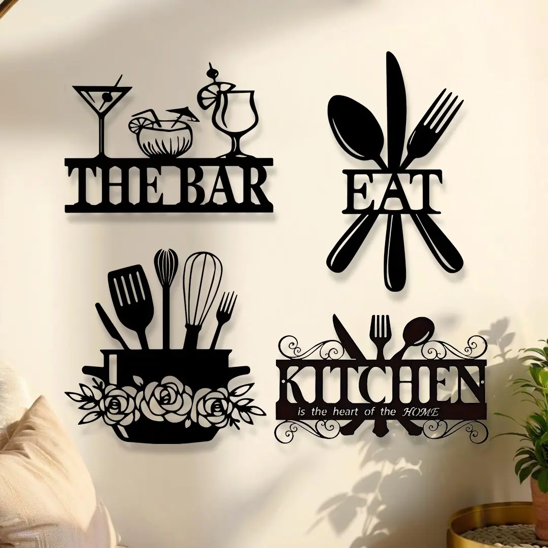 Kitchen Utensil Theme Metal Wall Art, Creative Wall Art, Decorative Artwork, Decorative Iron Home Restaurant Decoration, Modern Home Decoration, Perfect Christmas Ornament, Personalized Name Sign, Unique Gift Idea, Family Wall Decor