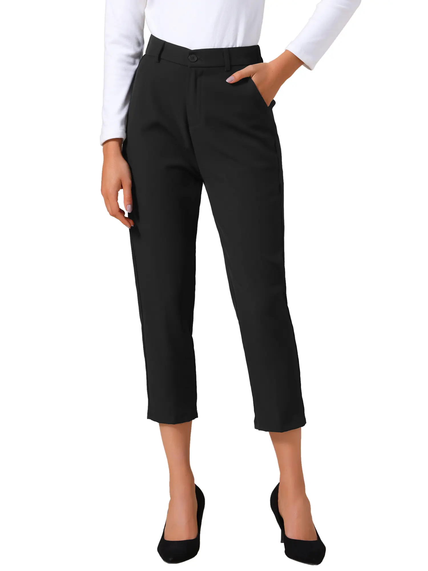 INSPIRE CHIC Women's Capri Pants Business Casual Office High Waist Cropped Pants with Pockets