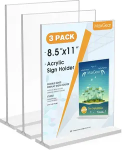 8.5x11 Acrylic Sign Holder 3 Pack, Clear Table Menu Display Stand Plastic Document Paper Holder Double Sided T Shape Sign Frame for Store, Restaurant, Hotels, Office