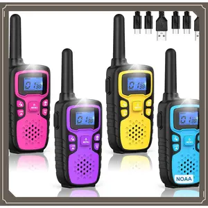 Walkie Talkies for Kids Rechargeable Long Range,Xmas Birthday Gift for 5 6 7 8 9 10 11 12 Year Old Boys Girls,Hiking Gear Camping Games with NOAA,SOS Siren,Lamp,Lanyards,Easy to Use,4 Pack(Gag Toys & Practical Jokes)(Gag Toys & Practical Jokes)