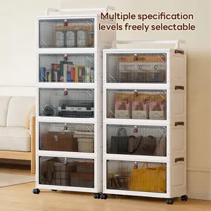 36cm*25cm/46cm*28cm Plastic Folding Storage Cabinet, Durable Multi-Layer Organizer with Wheels, Space-Saving Home Storage Solution