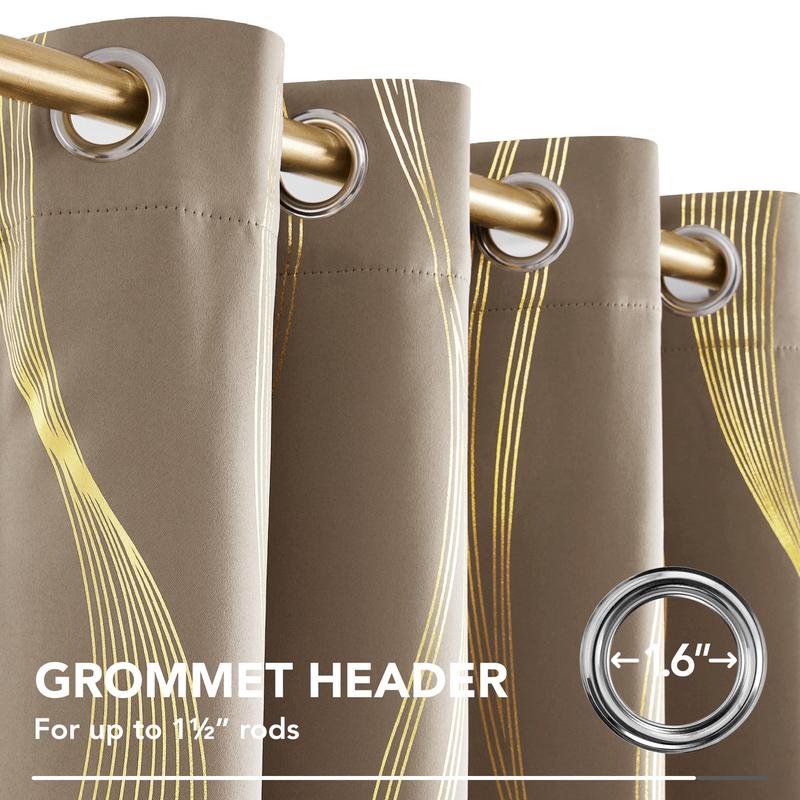 Blackout Curtains 2 panels, Deconovo Room Darkening Golden Foil Print Wave Stripe Thermal Insulated Window Curtains for Living Room curtain Blackout Curtains 2 panels, Deconovo Room Darkening Golden Foil Print Wave Stripe Thermal Insulated Window Curtains for Living Room curtain
