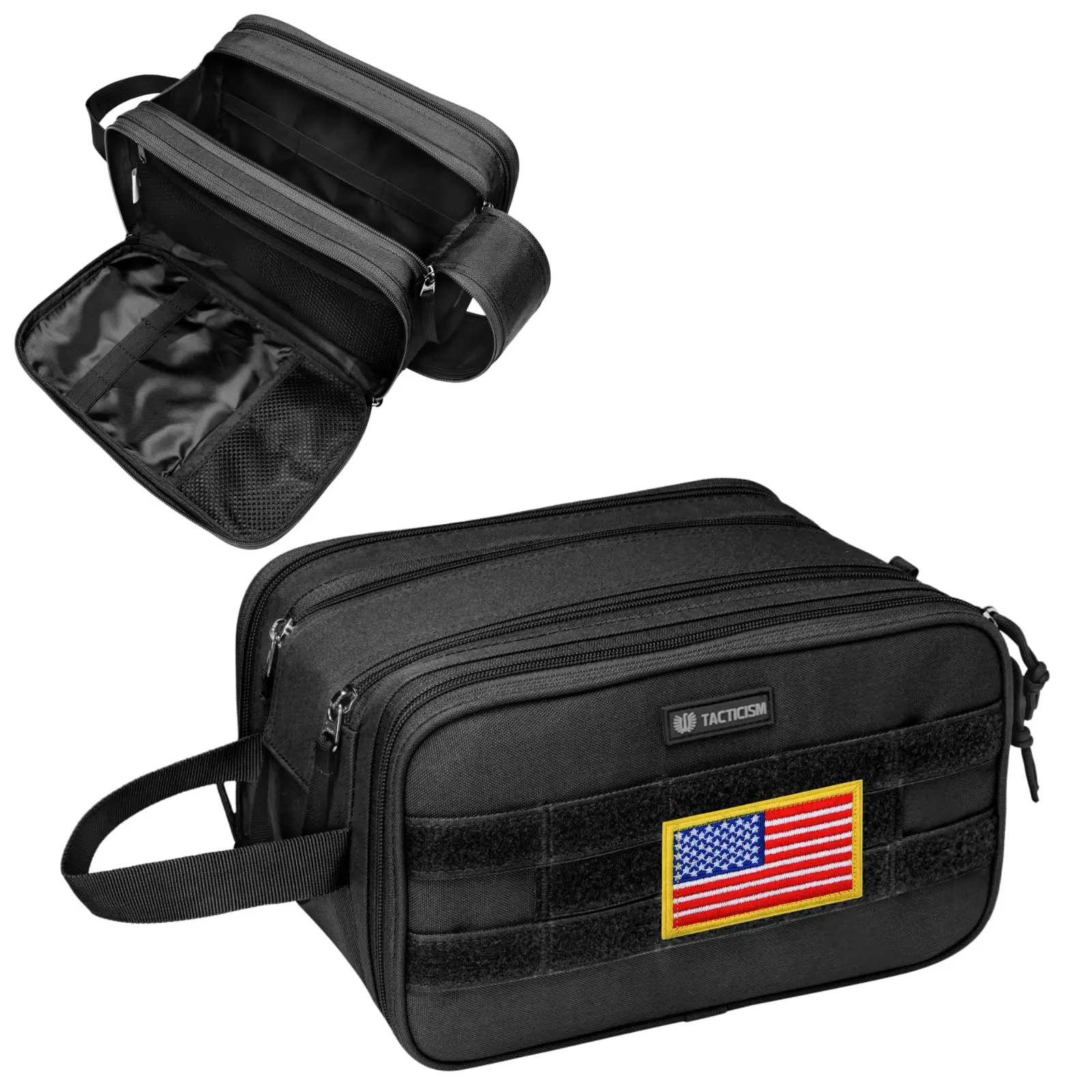 Extra Large Hanging Travel Toiletry Bag for Men, Side Handle Durable Water-Resistant with Storage & Organization, Tactical Molle Shaving Bag for Travel Pouch Organizer Zipper