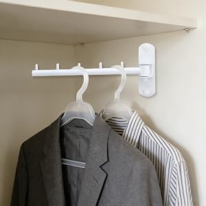 Folding Wall Mounted Clothes Hanger Rack with Swing Arm Stainless Steel Heavy Duty Coat Hook for Bathroom, Bedroom, Laundry Room- White