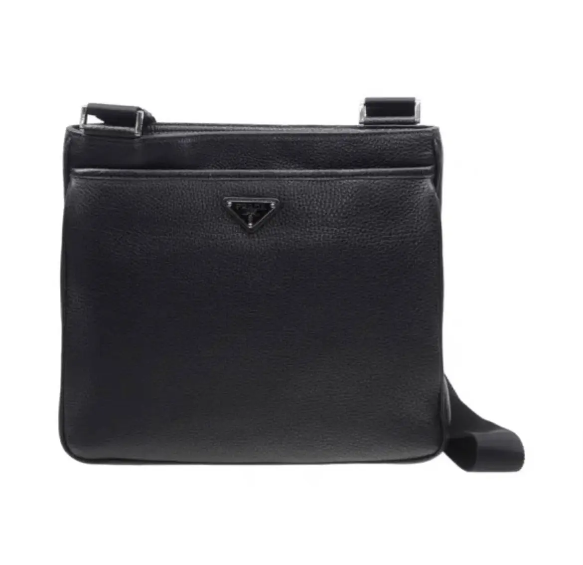 Pre-owned PRADA Black Silver Genuine Leather Crossbody Messenger Bag (2602875), Very Good Condition, Crossbody Bag, Messenger Bags