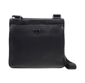 Pre-owned PRADA Black/Silver Full Leather Crossbody Messenger Bag