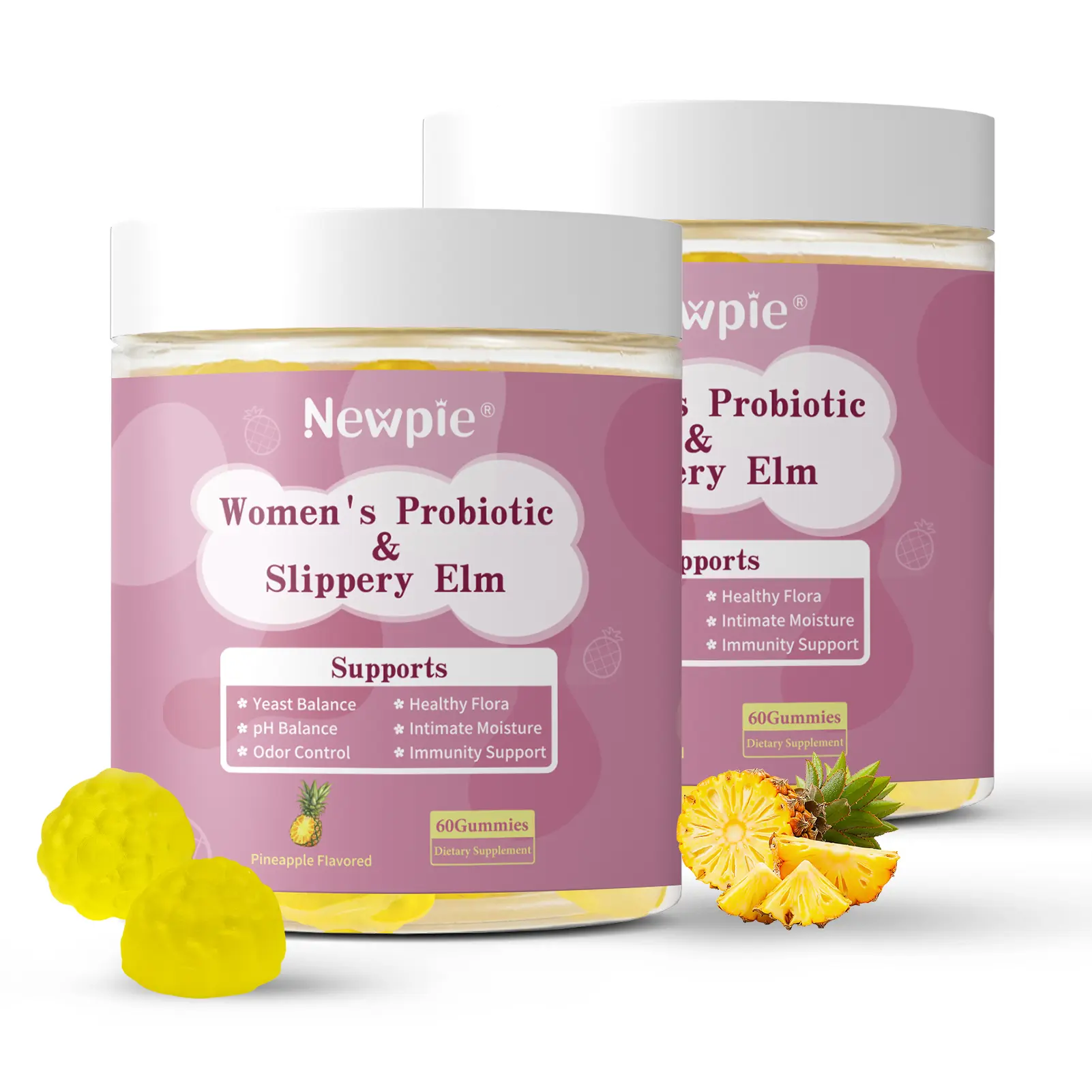 Her Juicy Women's Probiotic Gummies | Pineapple Flavor | Contains Slippery Elm and Probiotic Blend to Help Women's Private Parts pH Balance, Intestinal Health and Immune System