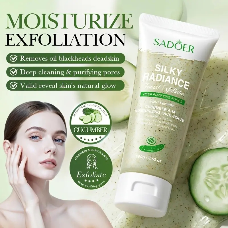 100g Cucumber AHA Face Scrub Balm, Face Exfoliator Scrub, Facial Exfoliation, Deep Cleansing, Hydrating, Exfoliating Particles, Dead Skin Removal, Mild Exfoliant, Brighter Skin, Moisturizing Formula