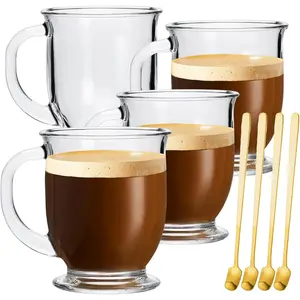Glass Mugs, 4 Pack 15 Oz Clear Large Mugs With Handles for Hot and Cold Drinks,  for Coffee, Latte, Cappuccinos,  and More