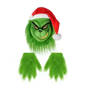 New Christmas Mask Glove Set Halloween COSPLAY Party Props Thief Red Hat Green Mask Green Gloves
