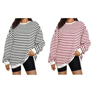 Women's Longsleeves Hoodie Sweaters Casual Crewneck Striped Color Block Shirts Cotton Pullover Jumpers Tops Knitwear Vintage Streetwear Fashionable & Comfortable
