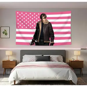Resident Evil Leon S. Kennedy US Flag Tapestry - RE4 Remake Game Poster Wall Art Decor Gift for Fan