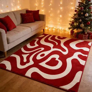 Abstract Wave Heart Pattern Carpet, Modern Art Style Living Room Bedroom Rug, Soft Plush Fashion Background Mat, Modern Area Rug
