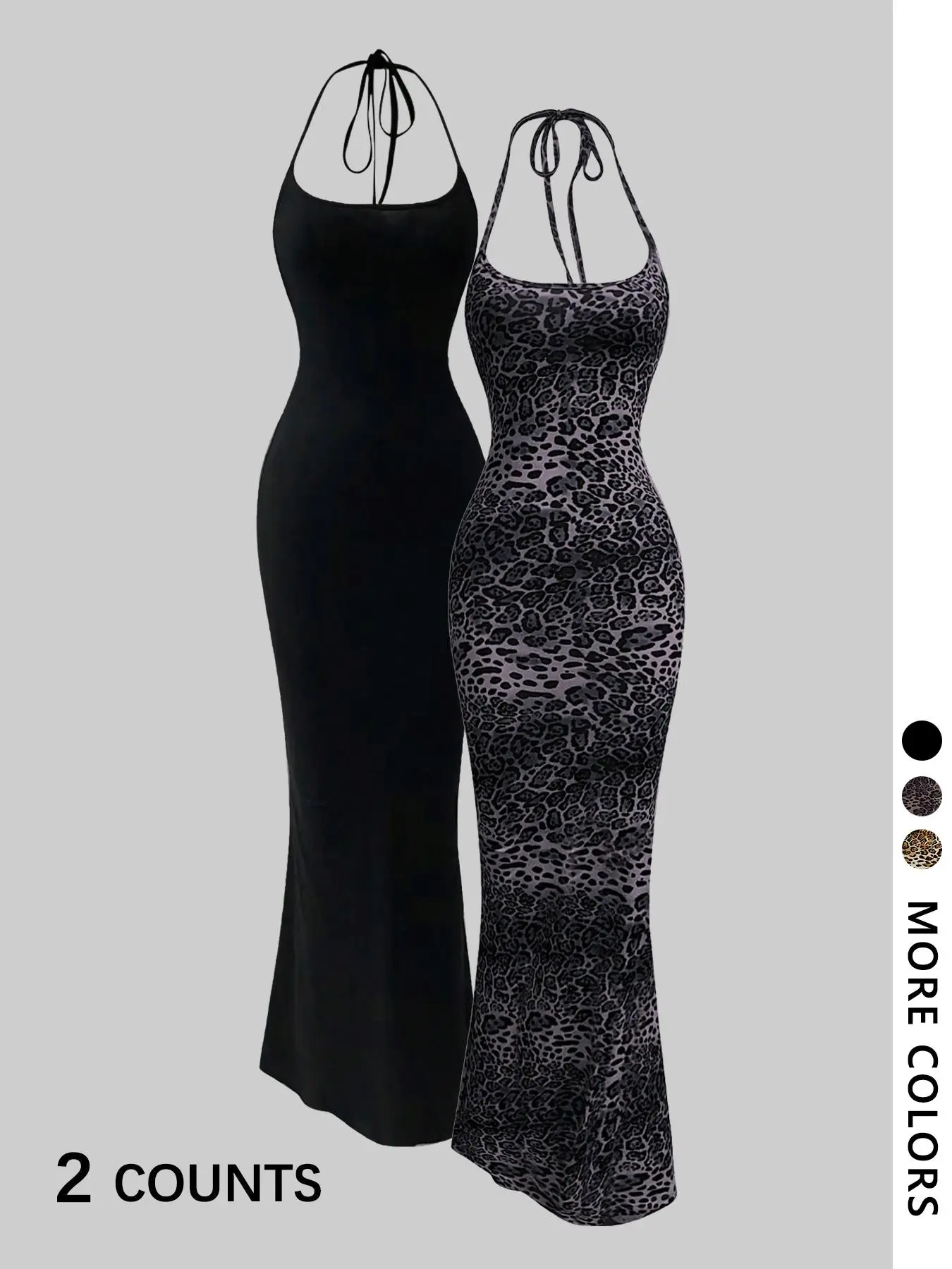 Women's Leopard Print Cami Mermaid Dress & Solid Color Sleeveless Cami Dress Set, Sexy Minimalist Fashion Casual Two-piece Outfits for Party Club Dating Wear, Ladies Summer Clothes, Gowns, Formal Womenswear, Dresse