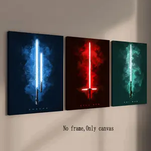3pcs Light Saber Canvas Poster Unframed Art Print, Game Room Wall Art, Wall Art Painting, Modern Art Home Decor, Office Living Room Bedroom Decoration, High Definition Waterproof Print