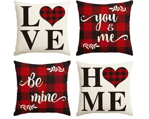 Valentine's Day Saying Buffalo Plaid Throw Pillow Cover, 18 x 18 Inch Holiday Anniversary Wedding Cushion Case for Sofa Couch Set of 4