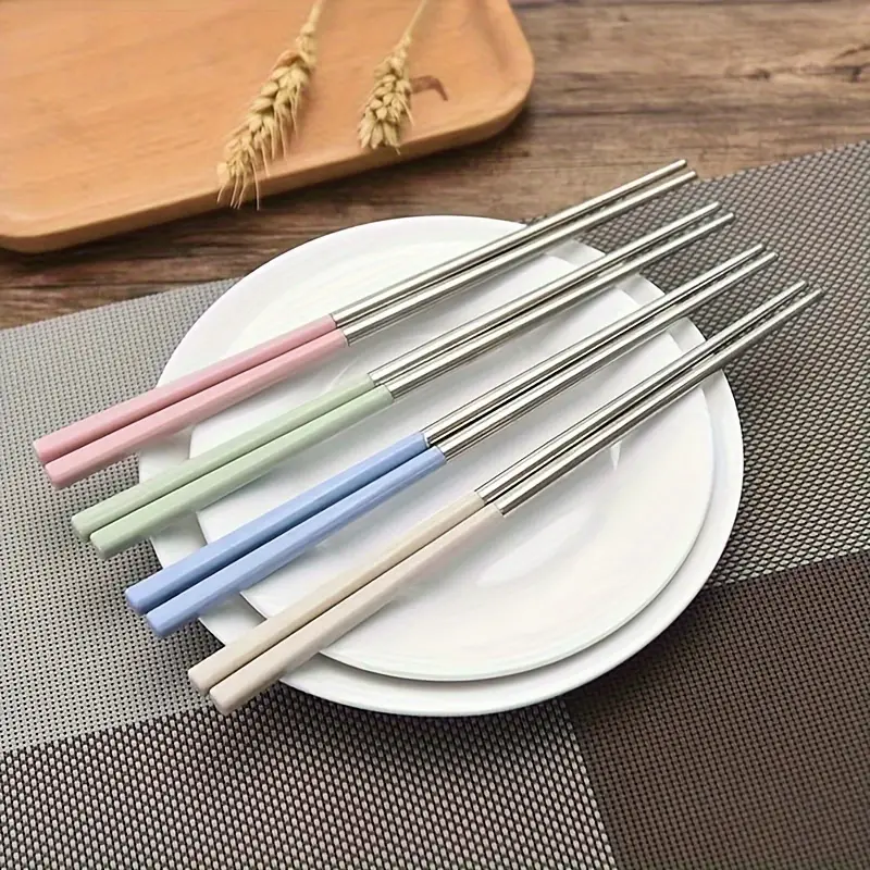 4 Pairs Stainless Steel Chopsticks Reusable Non-slip Chopsticks, Dishwasher Safe, Kitchenware, Cutlery, Utensils, Suitable for Kitchen Home, Restaurant, Dinner Party, Portable Outdoor Camping RV Gadgets Eid Al-Adha Mubarak Tableware