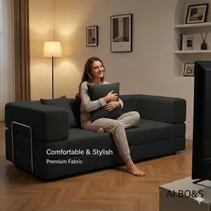 AI.BO&S Black Corduroy Convertible Sofa Bed Fold Out Sleeper Loveseat with High-Density Foam Space Saving Guest Bed for Apartment Dorm Comfortable Stylish Premium Fabric 2-in-1 Design