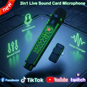 2in1 Handheld Live Sound Card Microphone,With Reverb / Voice changer Noise Reduction DJ Disco Audio Mixer For Smartphone Android/lOS iPhone/PC/Xbox Mixing Console for Broadcasting,Living,Singing,Recording,Gaming,YouTube,TikTok