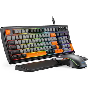 Backlit Gaming Keyboard and Mouse Combo Quiet Membrane Keyboard with Multimedia Control Knob Anti Ghosting Ergonomic Wrist Rest and 3200 DPI Optical
