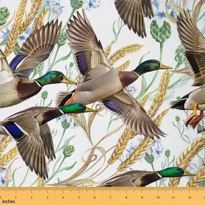 Cute Mallard Duck Fabric By The Yard,1 Yard,3D Wild Duck Hunting Waterproof Fabric,Hunting and Fishing Fall Farmhouse Upholstery Fabric for Chairs