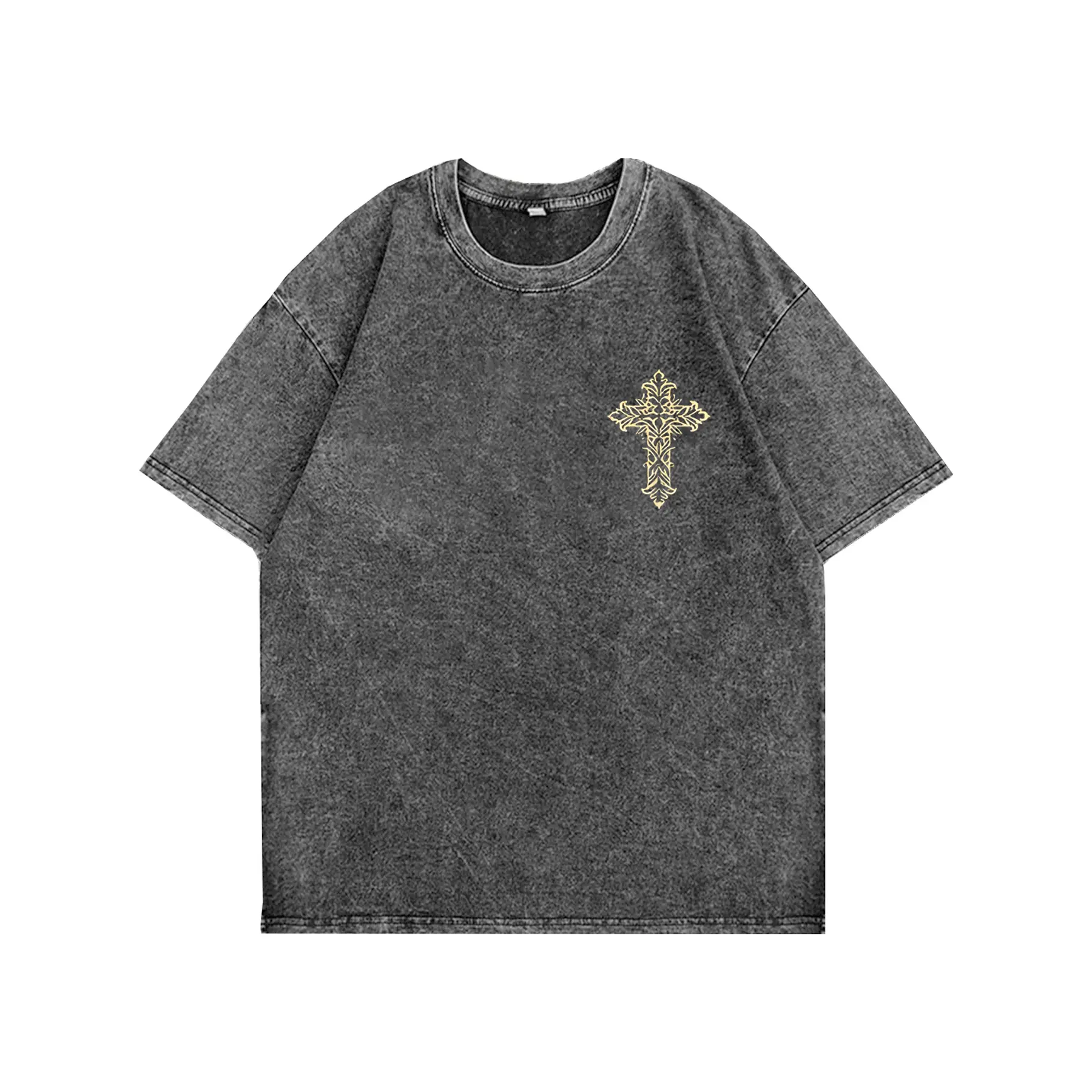 Men's Vintage Streetwear Cotton T-Shirt - Casual Style, Short-Sleeved, Crew Neck, Retro Washed, Knitted, Loose, Elastic, All Seasons Comfortable Menswear Top