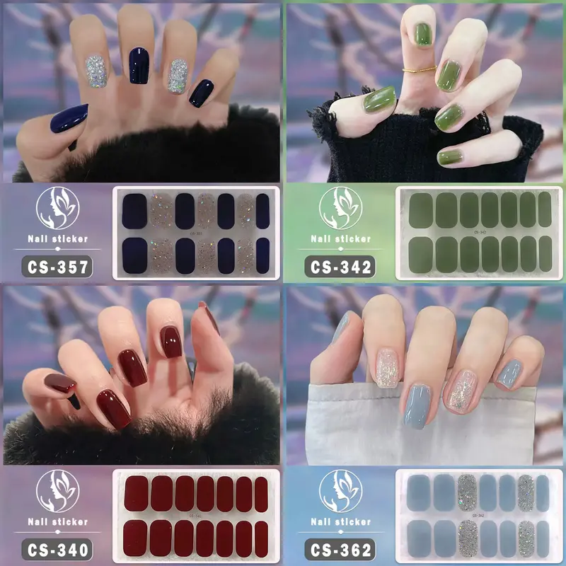 48-Piece Waterproof No-Bake Gel Nail Polish Stickers Full Coverage Solid Color & Color-Blocking Nail Art Stickers for Enthusiasts.