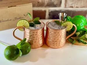 100% Pure Copper Mugs – Handcrafted Hammered Copper Moscow Mule Cups and Handles – 16 oz Set of 2- Ayurvedic inspired design – No interior Lacquer for Authentic Taste & Quality