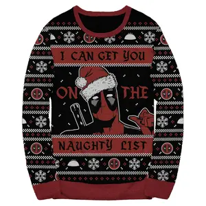 Men's Marvel: Deadpool Naughty List Ugly Christmas Pattern Sweatshirt