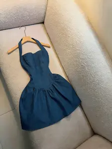 Backless Denim Dress, Sweet & Spicy Style, Slimming Fit, A-Line Hem, Perfect for Dating/parties, Youthful Short Skirt, Women