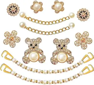 Bling Shoe Charms for Women and Girls,Girly Golden Bling Shoe Charms for Clog,Diamond Bling Chain Charms Cute Designer Shoe Decoration Jewels Birthday Gifts Party Favors