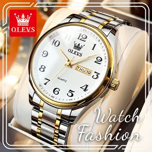40Mm Big Easy-Read Dial  OLEVS 5567 Men's Business Watch, Glow-In-The-Dark Hands, Day & Date Window, Waterproof Wristwatch, Practical Gift For Husband & Elders