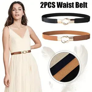2pcs Elastic Belt Women,Stretch Belt,Waist Women's Belt Women with Metal Buckle,Women Stretchy Skinny Waist Belt Simple Style Elastic Girdle Belt,Elastic Belt for Jeans Dresses