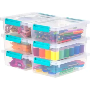 IRIS USA 2 Qt. Plastic Storage Bins Containers with Lids, 6 Pack, Small Sensory Bin, Craft Storage, Craft Organizers & Storage, Organizing Container for Home, Office & Art Supplies, Stackable, Clear