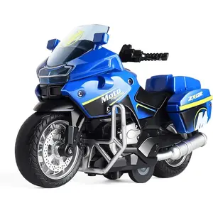 Police Motorcycle Toy - Pull Back Toy Motorcycle with Sound and Light Toy,Toy Motorcycles for Boy,Toys for 3-9 Year Old Boys (Blue)