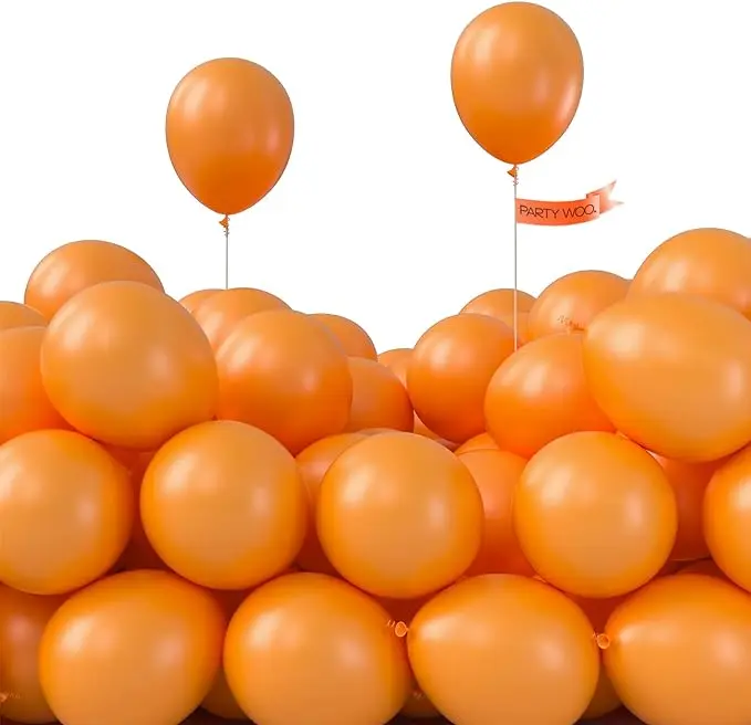 PartyWoo 100-Pc 5-Inch Solid Round Floatable Rubber Balloon Set - Helium-Compatible, DEHP-Free Arch Balloons for Birthday, Baby Shower Decorations (Orange-Y9), Happy Birthday, Thanksgiving
