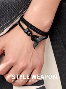 Unisex Whale Tail Design Bracelet Set, Simple Style Plain Color Bracelet, Adjustable Woven Multi-layered Fashion Accessories, Perfect for Everyday Wear, Parties and Friends