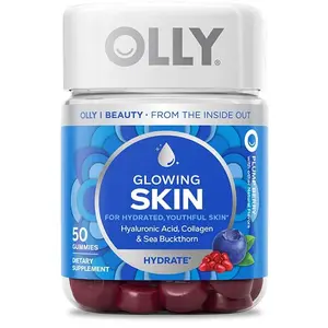 OLLY Glowing Skin Collagen Gummy, Hydrated, Youthful Skin, Hyaluronic Acid, Sea Buckthorn, Chewable Supplement, Berry, 25 Day Supply - 50 Count