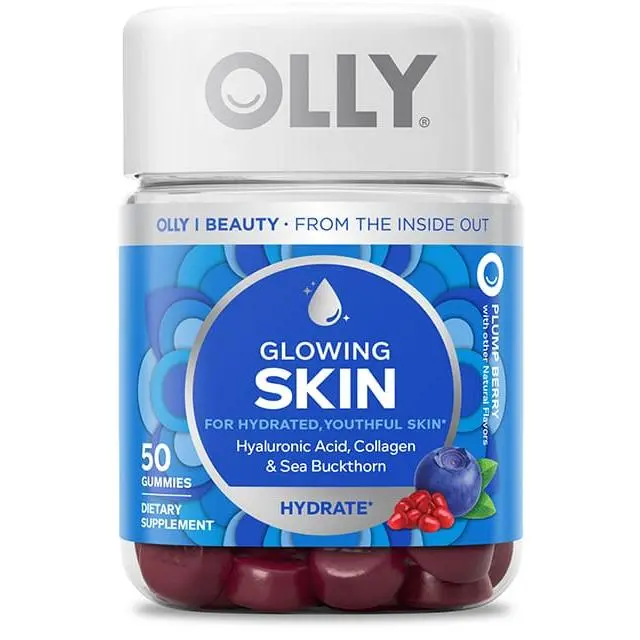 OLLY Glowing Skin Collagen Complex Gummy - Natural Supplement for Skin Care, Hydration Boost & Selfcare, Anti-Aging, Hydrating, with Hyaluronic Acid, Sea Buckthorn, Berry Flavor, Chewable, 25-Day Supply (50 Count)