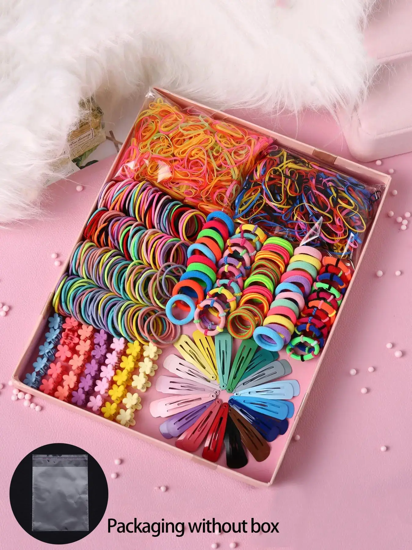 Sweet Fashion Colorful Elastic Hair Ties As Valentine's Day Gift, Cute Cartoon Metal Hair Clips, Mini Floral Hair Clips Set, Hair Accessories Gifts fo