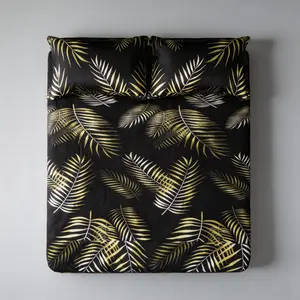 Large Palm Leaf Bedding Set, 3-Piece Suite (1 Bed Skirt + 2 Pillowcases), Soft Bed Linen, Suitable for Bedroom, Guest Room