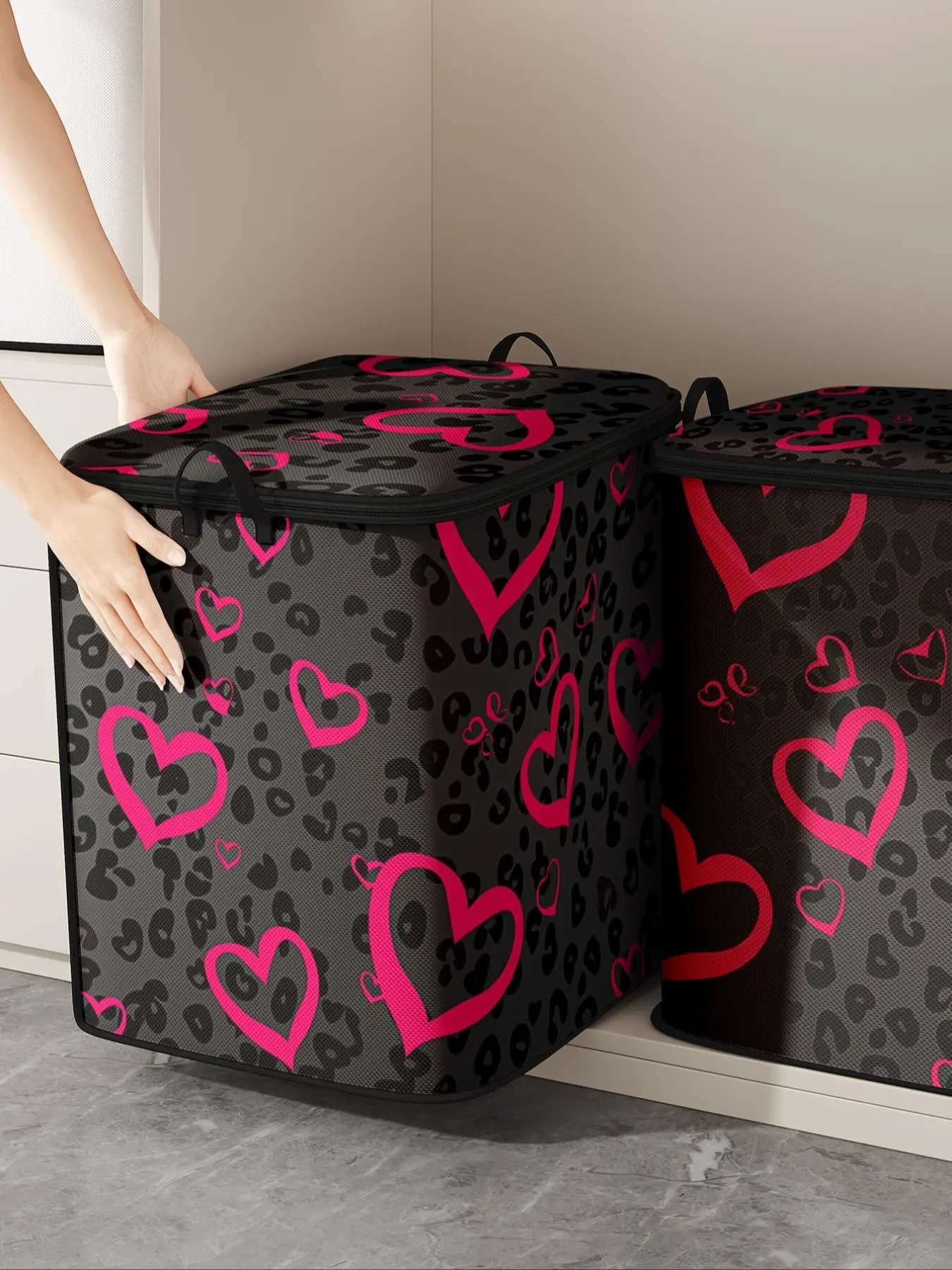 Random Heart Pattern Clothes Storage Bag, Space Saving Bag, Large Capacity Clothes Storage Box, Collapsible Clothes Organizer, Clothes Organiser for Home Bedroom, Organizational Zipper Storage, Fabric Storage Organizer, Storage Pouch