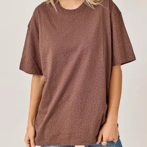 T0012-Oversized T-shirt with full rhinestones 100 Cotton