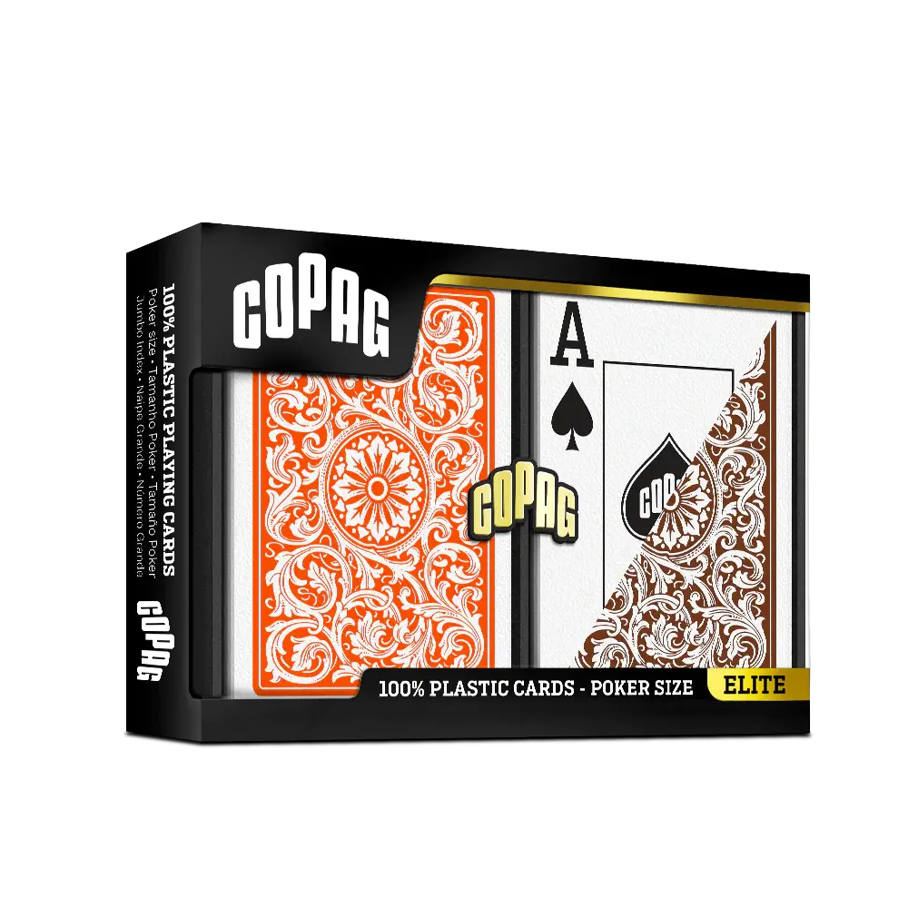 Copag 1546 100% Plastic Playing Cards - Poker Size, Jumbo Index, Orange & Brown Double Deck for Card Games, Game Night
