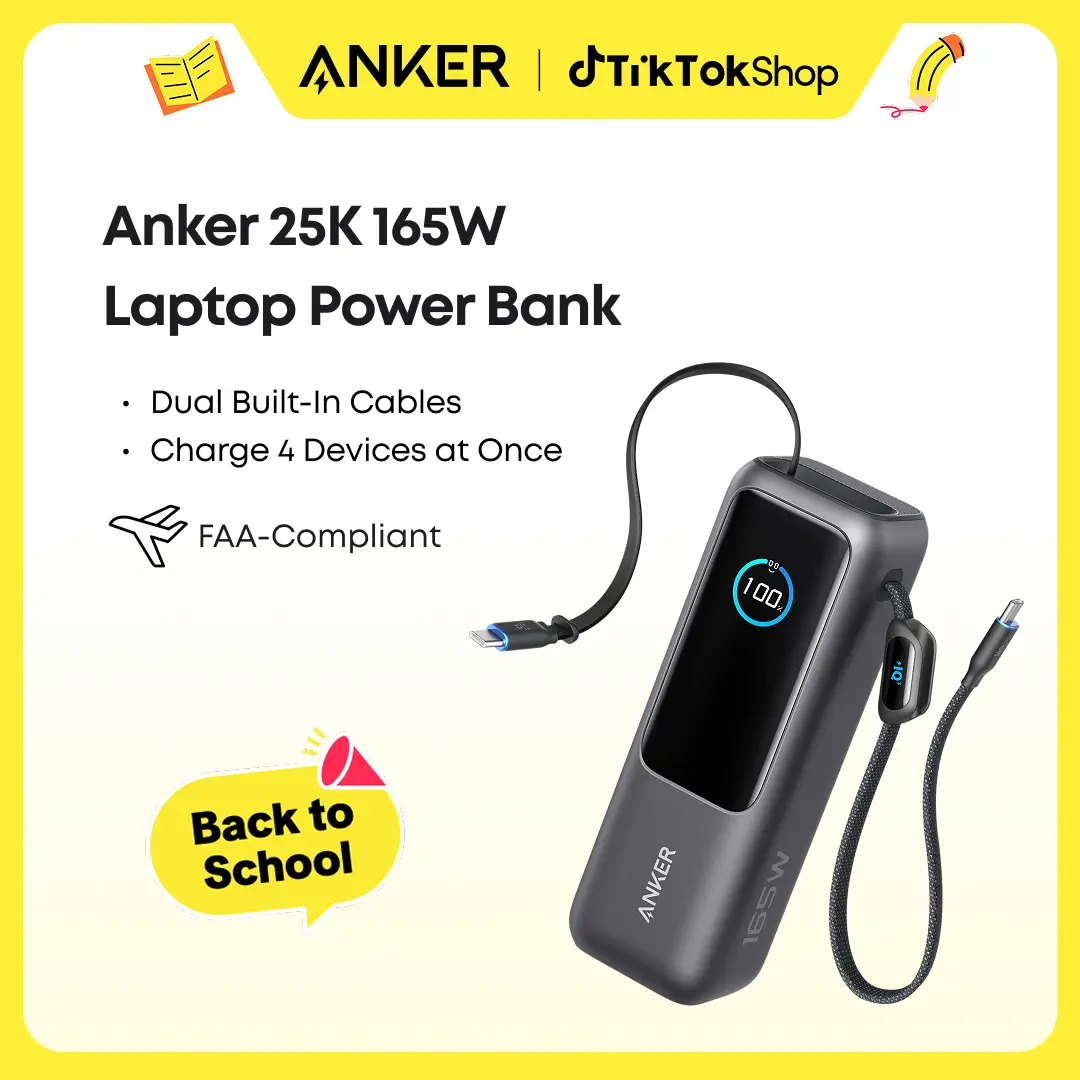 [Spotlight Live] Anker 25,000mAh 165W Power Bank with Built-In and Retractable Cables for Travel and Work, Fast Charging for 4 Devices sohochic